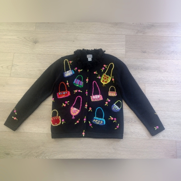 LIKE NEW Berek Purse Motif Cardigan Sweater Size Small Black Multi color Ramie - Picture 2 of 5